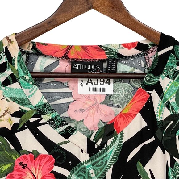 Attitudes by Renee Jersey Knit Top Women Petite 2XP Multicolor Floral V Neck - Picture 4 of 15